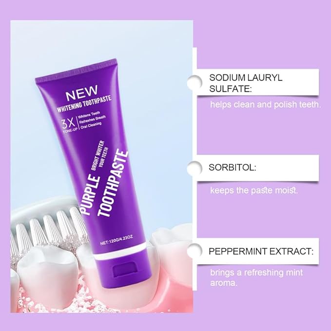 2025 New Whitening Purple Toothpaste,3X White Brilliance Toothpaste, Fluoride-Free Teeth Whitening,Tooth Stain Removal Colour Corrector (1)