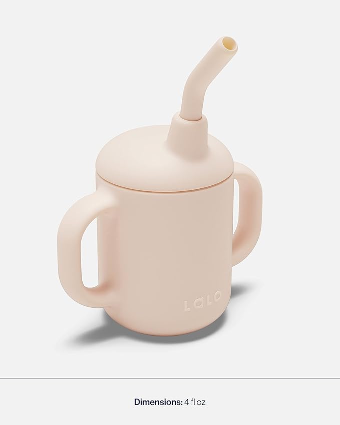 Lalo Little Cup, Non-Toxic Silicone Straw Cup with Handles - Baby and Toddler Sippy Cup - Mini Cup and Straw Training System, 4oz, Grapefruit