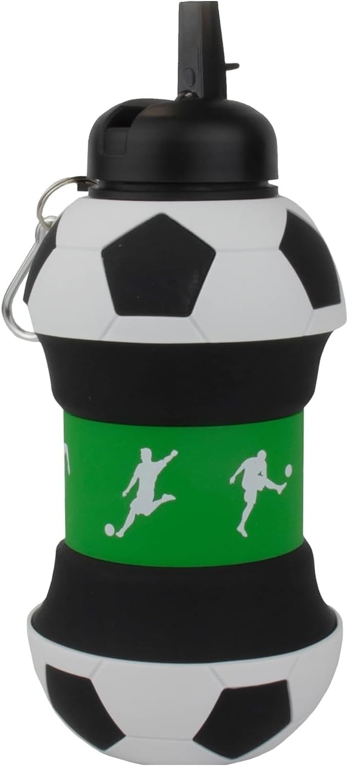 Maccabi Art Clip-On Collapsible 1 Liter, 34 oz. size BPA-Free Silicone Soccer Ball Large Water Bottle for Kids