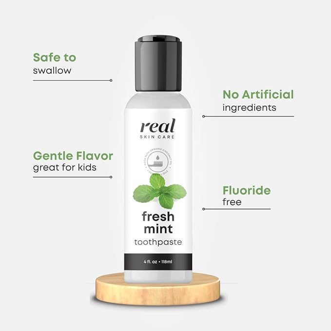 Real Skin Care Coconut Toothpaste | Handmade in The USA | Fresh Mint | All Natural Organic Fluoride Free for Healthy Smiles | Flavored for Adults & Kids With Essential Oils