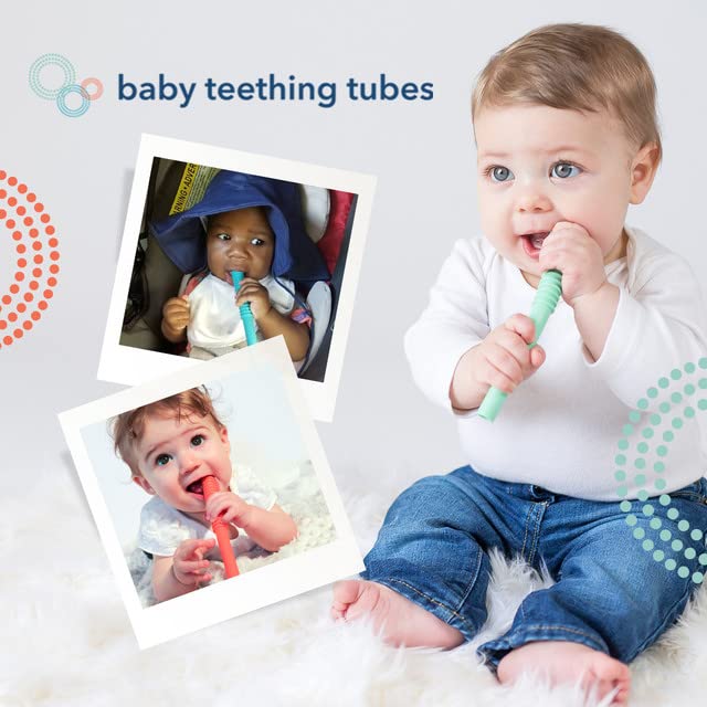 Baby Teething Tubes - Made in The USA Baby Teething Toys - Soft & Durable Infant Toys and Toddler Silicone Teether - 7 Inches, Ivory - Baby Must Haves for Teething Relief - Food Safe & Easy to Clean
