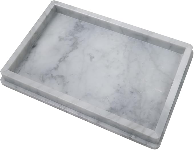 Large Natural Marble Bathroom Vanity Tray 12 inch, Carrara White Stone Jewelry Tray, Rectangle Sink Trays, Modern Tank Trays, Countertop Organizer for Soap Dispenser, Kitchen, Home Decor
