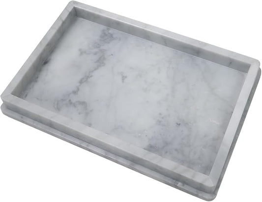 Large Natural Marble Bathroom Vanity Tray 12 inch, Carrara White Stone Jewelry Tray, Rectangle Sink Trays, Modern Tank Trays, Countertop Organizer for Soap Dispenser, Kitchen, Home Decor