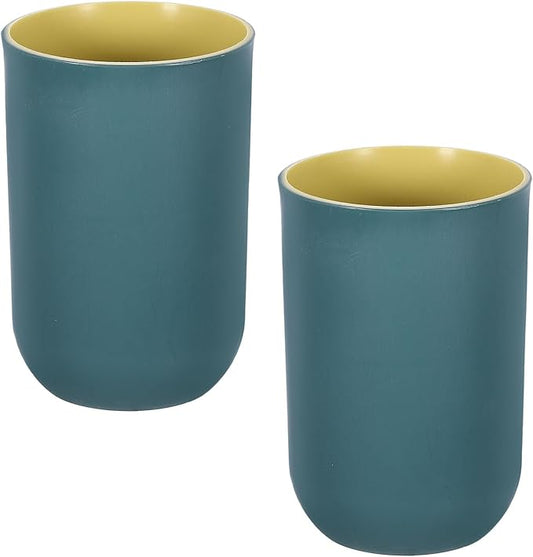 uxcell 2Pcs Plastic Drinking Cups, Double Color Unbreakable Reusable Bathroom Cup Mouthwash Cup Toothbrush Tumbler Holder, Dark Blue