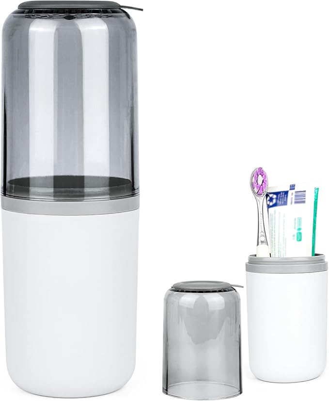Toothbrush Travel Case, Plastic Travel Toothbrush Holder with Drain Hole, Portable Toothpaste Toothbrush Storage Container Box for Traveling, Camping, Gym, Bathroom (Gray)