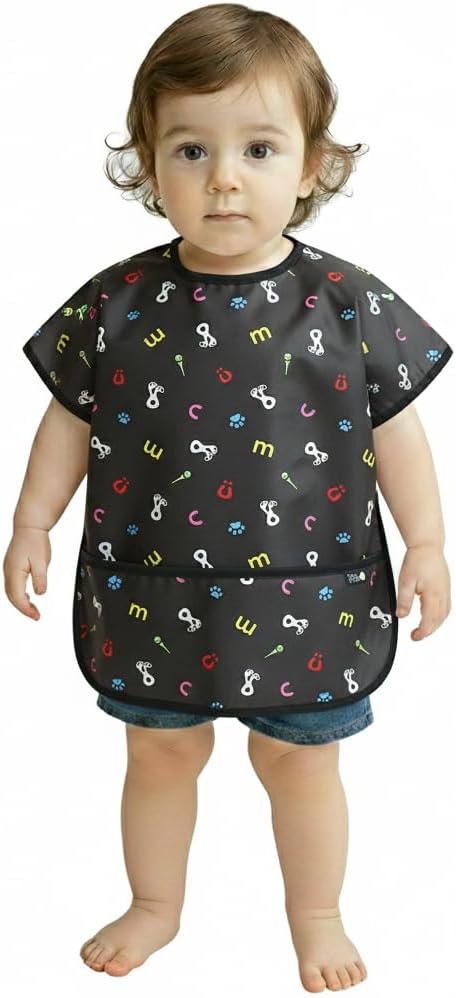 Short Sleeve Waterproof Bib for Toddlers – Easy Clean Feeding Apron for Mealtime, Daycare, Self-Feeding, Lightweight