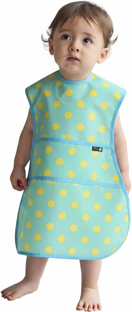 Full Coverage Waterproof Feeding Bib for Toddlers – Extra Long Apron Bib for Mealtime, Self-Feeding, High Chairn