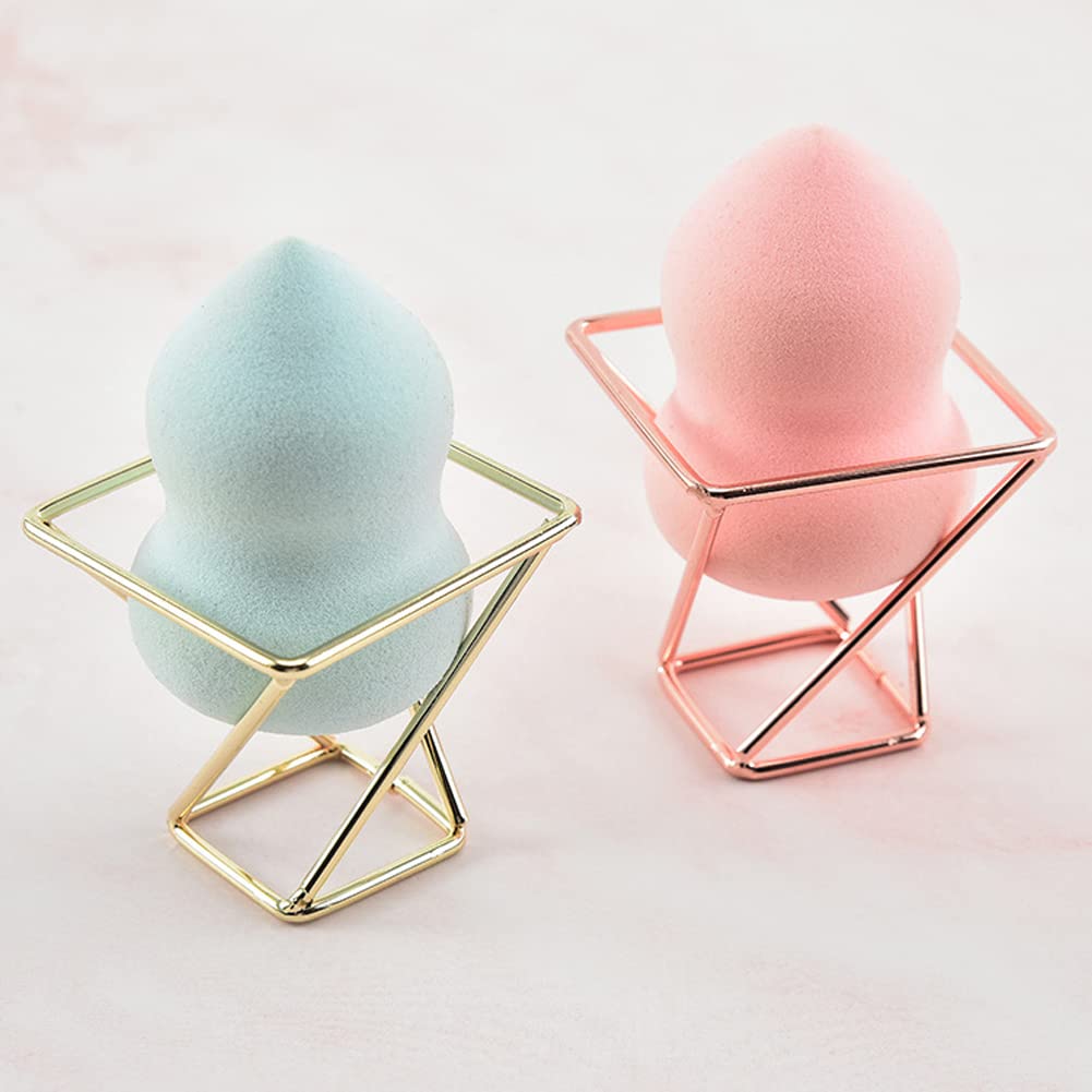 4 Pcs Makeup Sponge Holder Beauty Sponge Holder Blender Drying Rack Makeup Blender Travel Case Egg Powder Puff Display Stand for Dresser and Vanity (Gold & Rose Gold)