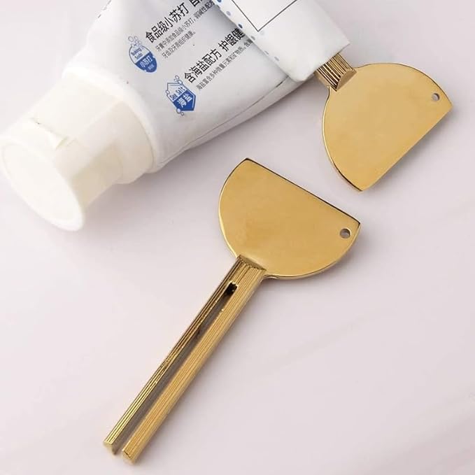 2Pcs Toothpaste Squeezer,Metal Tube Squeezer Key Stainless Steel Dispenser Roller Tube Presser Roller Tube Wringer Key Bathroom and Kitchen Gadgets for Various Tube Ointment Product (Silver and Gold)