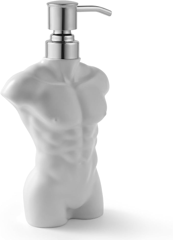 Ceramic Soap Dispenser with 304 Stainless Steel Pump Hand Lotion Liquid Dispenser Refillable for Kitchen and Bathroom Decorative (Matt White Figure)