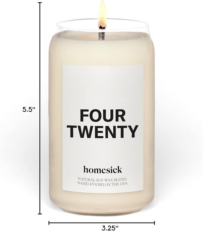 Homesick Scented Candles for Home (Four Twenty) - 13.75 oz Long-Lasting Natural Soy Wax Blend Jar Candle Gifts for Women & Men for All Occasions, 60-80 Hours Burn Time - Notes of Bergamot & Sandalwood