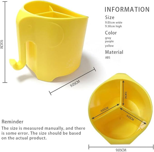 RyanLemon Elephant Toothbrush Holder for Kids, Suction Cup Electric Toothbrush and Toothpaste Holder for Toddler, Cute Toddler Toothbrush Holder with 3 Slots and a Hook for Hanging Bath Ball, Yellow