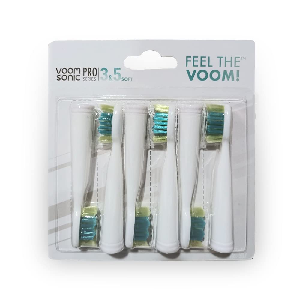 Voom Sonic Pro 5 Series Rechargeable Electronic Toothbrush + Pro 3/Pro 6-Replacement Heads - 2 Minute Timer with Quadrant Pacing, 5 Adjustable Speeds, Soft Dupont Nylon Bristles, Pink