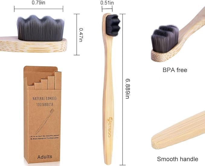 Bamboo Micro-Nano Toothbrushes, Extra Soft Toothbrush with 20000 Bristles Designed for Sensitive Gums Kids Adults (Black White 10P)