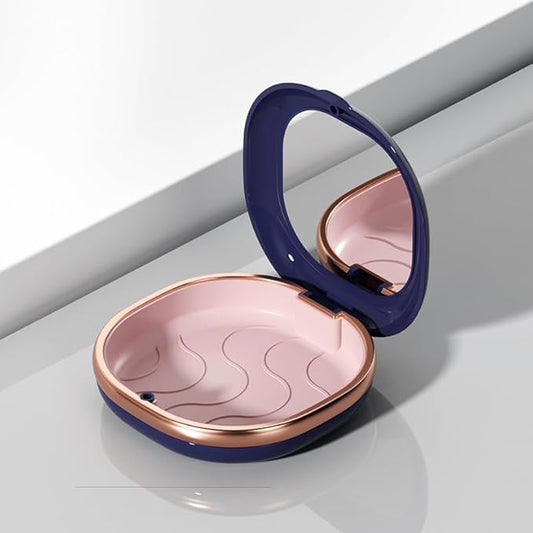 Denture Case with Mirror, Portable Retainer Case for Braces, Mouth Guards, Orthodontic Retainers, Compact, Stylish, and Travel-Friendly Denture Box (Navy blue)