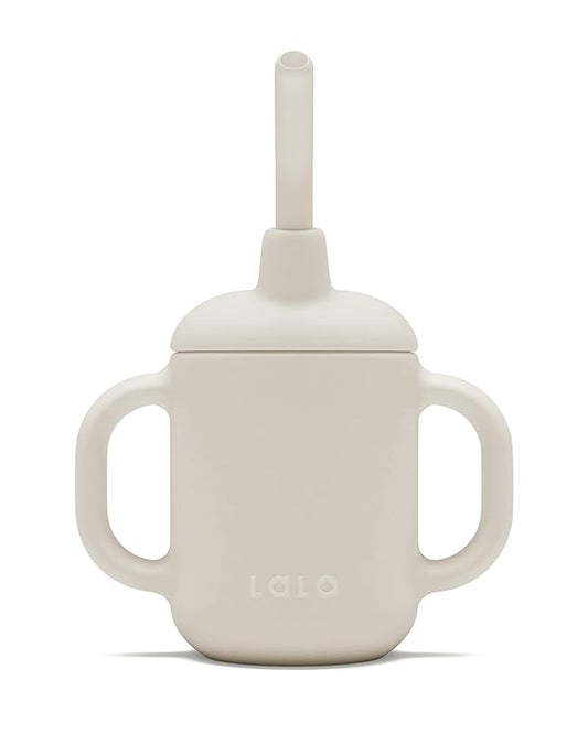 Lalo Little Cup, Non-Toxic Silicone Straw Cup with Handles - Baby and Toddler Sippy Cup - Mini Cup and Straw Training System, 4oz, Oatmeal