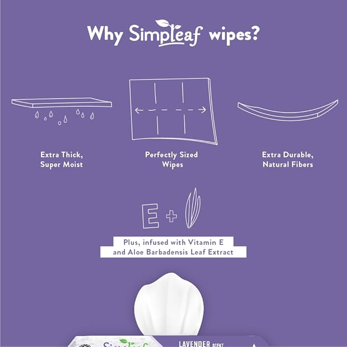 Simpleaf Flushable Wet Wipes Lavender| Eco-Friendly, Paraben & Alcohol Free | Hypoallergenic & Safe for Sensitive Skin | Soothing Aloe Formula | (6 x 25 Counts Convenient Pack) 150 Counts Total