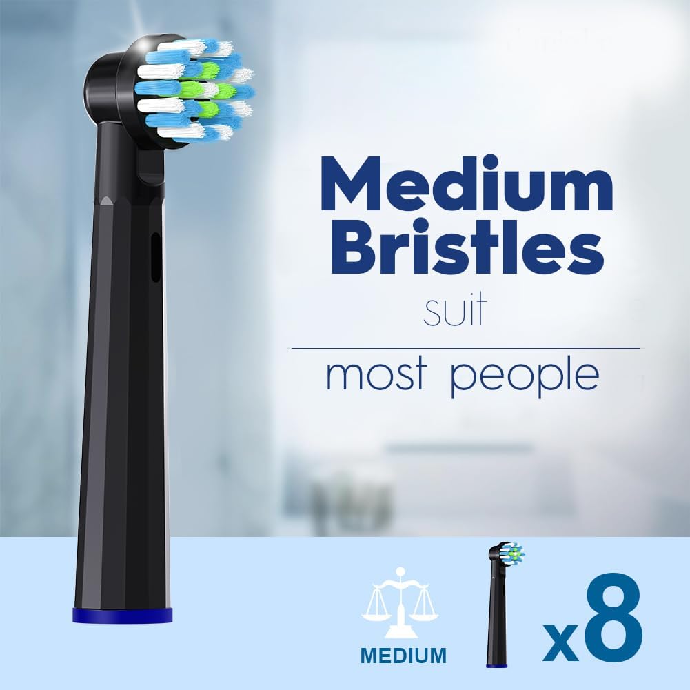 Replacement Heads Compatible with Braun Oral B Pro 1000, Genius X, Smart 1500 Electric Toothbrush, 8 Pcs Precision Brush Heads Refills Compatible with Oral B (Black)