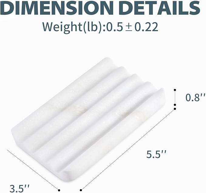 Soap Dish, Marble Soap Holder for Shower, Bar Soap Holder with Water Ripple Design, Easy Cleaning Soap Saver for Kitchen Sink，Bathroom, Executive African Natural Stone Soap Tray(Namib Bianco)