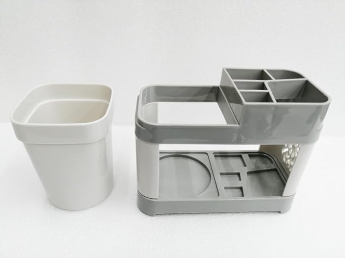 5 Slots Acrylic Toothbrush Holders Removable Compartment Bathroom Modern Plastic Bathroom Vanity Countertop Toothpaste Toothbrush Holder Stand with 1 Rinse Cup