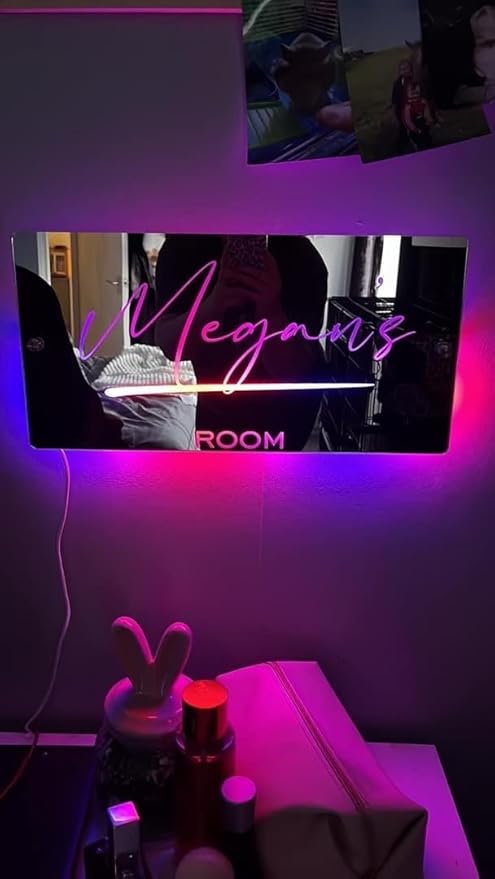 Personalized LED Name Mirror with Night Light Led Light Up Mirror for Bedroom Custom Neon Signs Wall Decor for Shop Bar Salon Birthday Christmas Wedding Christmas