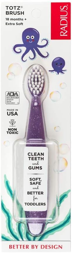 RADIUS Totz Toothbrush Extra Soft Brush BPA Free & ADA Accepted Designed for Delicate Teeth & Gums for Children 18 Months & Up - Magenta Sparkle - Pack of 1