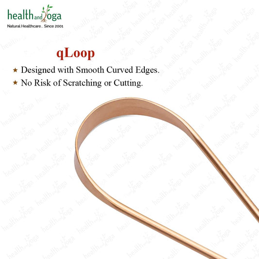 HealthAndYoga™ qLoop Copper Tongue Cleaner - Easy One Hand Use - Larger Surface Coverage - Ayurvedic Copper Health for Fresh Breath and Total Oral Hygiene (Set of 2)