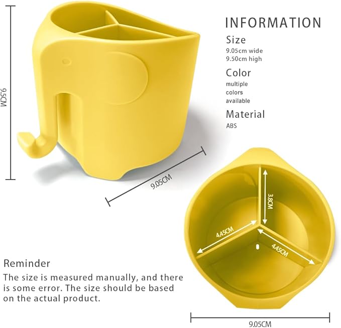 Kids Toothbrush Holder, Cute Elephant Toothbrush Holders for Toddler, Toothbrush Toothpaste Holder for Bathroom, Toothbrush Organizer with 3 Slots and a Hook, Yellow