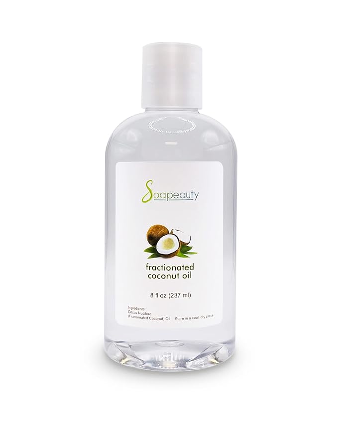 Soapeauty FRACTIONATED COCONUT OIL Cold Pressed Refined | 100% Natural Available in Bulk | Carrier for Essential Oils, Face, Skin, Hair Moisturizer, Soap Making | 8 fl oz