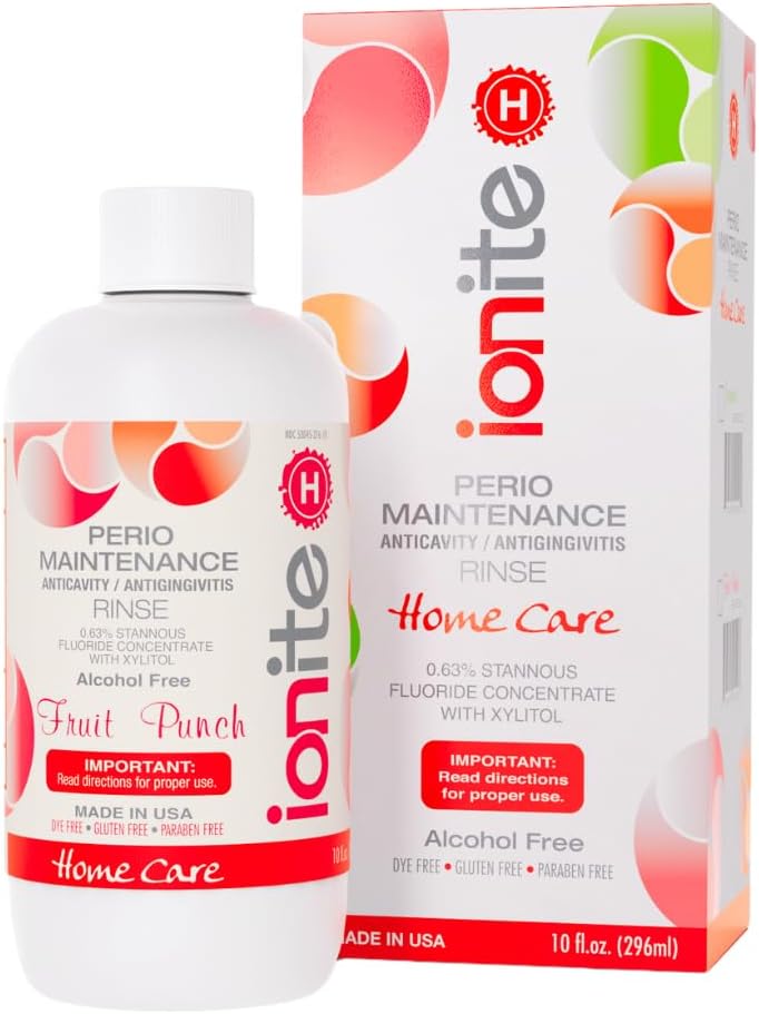 Ionite-H Home Care 0.63% Stannous Fluoride Perio Maintenance Rinse Mouthwash - with Mixing Cup/Shaker and Dispensing Pump (10 Fl oz, FruitPunch)