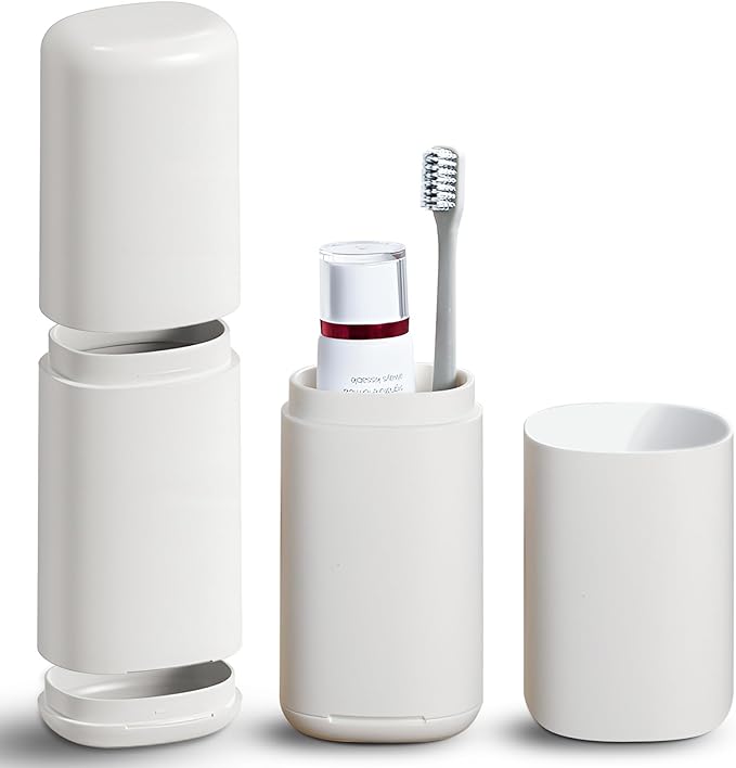 Travel Toothbrush Case with Cup, Gray - Toothbrush and Toothpaste Travel Case, Doubles as Dorm Toothbrush Holder, Detachable Base, Compact Toothbrush Covers for Camping, Business Trip