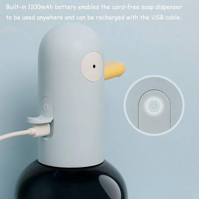 Automatic Soap Dispenser for Kids - Cute Duck Touchless Foaming Hand Soap Dispenser, Waterproof USB Rechargeable, Hand- Free Shampoo Dispensers for Bathroom, Kitchen Countertop, Preschool
