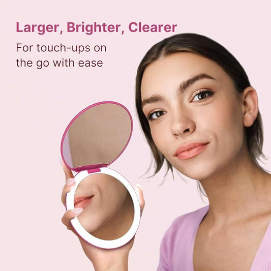 Fancii Taylor Compact Travel Mirror with Light, Rechargeable, 10x /1x Magnifying, 3 LED Light Settings - Best for Makeup, On The Go Touch-Ups, (Magnolia Burst)