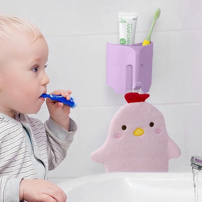 Kids Toothbrush Holder, Cute Elephant Toothbrush Holders for Toddler, Toothbrush Toothpaste Holder for Bathroom, Toothbrush Organizer with 3 Slots and a Hook, Light Purple