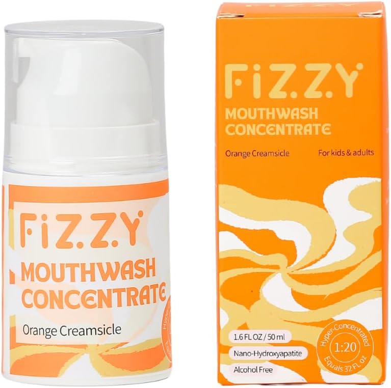Fizzy Mouthwash Concentrate | Remineralizing Enamel Repair, Nano Hydroxyapatite | 20X Concentrated Travel Size | No Fluoride, Alcohol, Dye | Xylitol, Dry Mouth | Kids & Adults | Orange Creamsicle