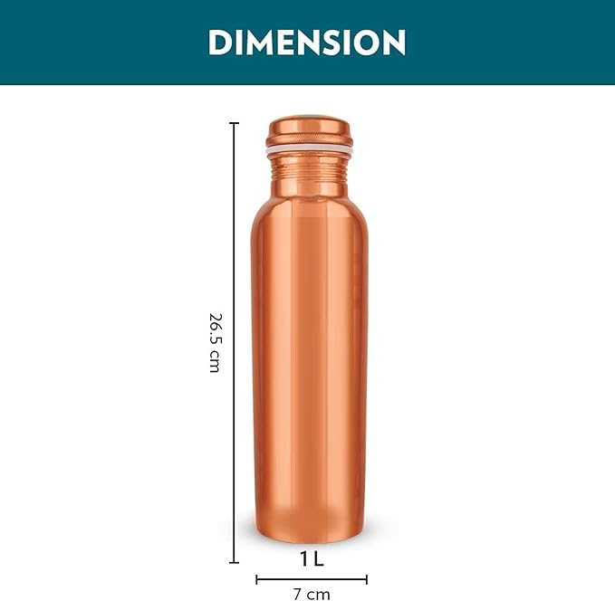 100% Pure Copper Water Bottle for Drinking, Ayurvedic Leak-Proof, Travel-Friendly, Wide Mouth Vessel 34oz