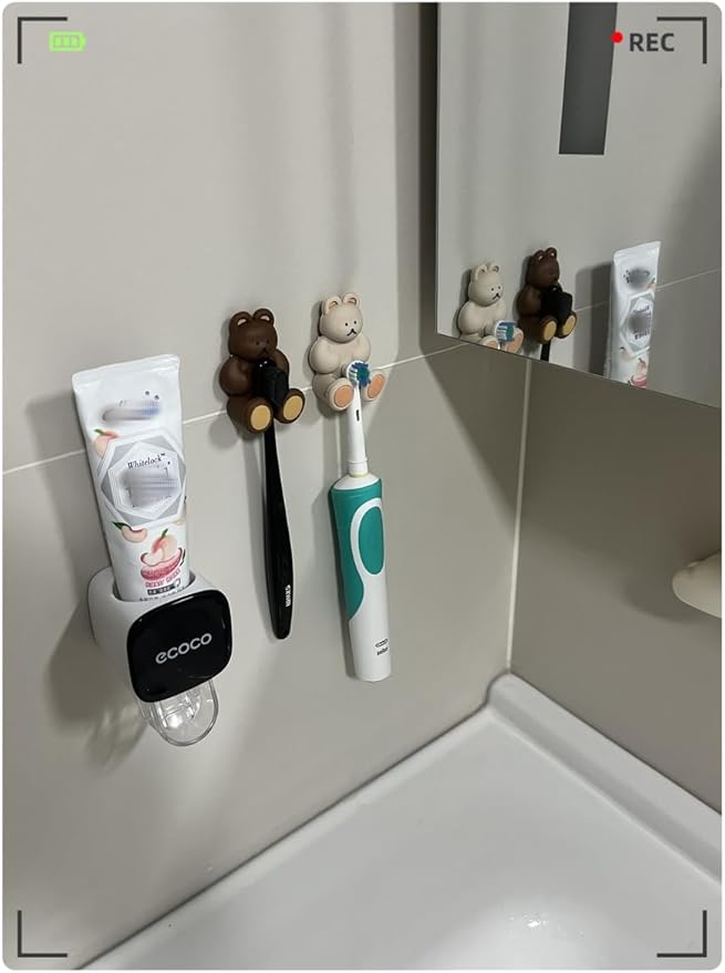 2 Pcs Toothpaste Dispensers Semi-Automatic Toothpaste Hands Free Squeezer Holder for Kids and Adults, Self-Adhesive Sticker Wall Mount Toothpaste Squeezer for Family Bathroom