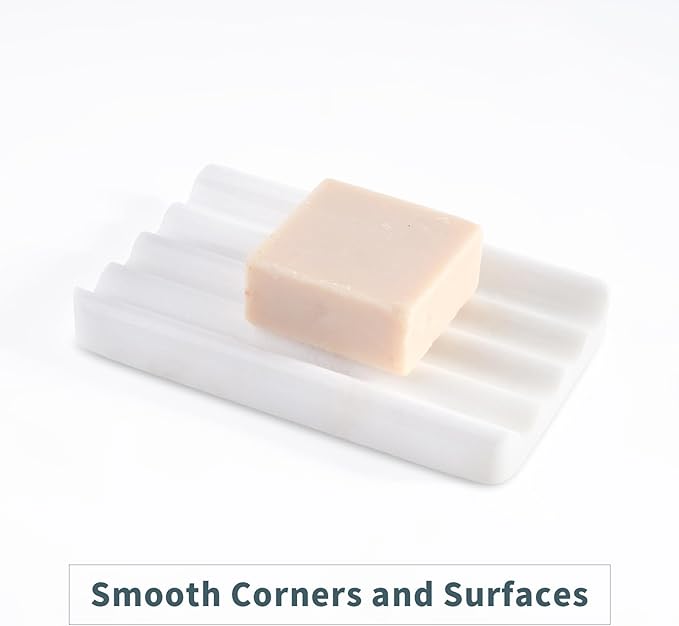 Soap Dish, Marble Soap Holder for Shower, Bar Soap Holder with Water Ripple Design, Easy Cleaning Soap Saver for Kitchen Sink，Bathroom, Executive African Natural Stone Soap Tray(Namib Bianco)