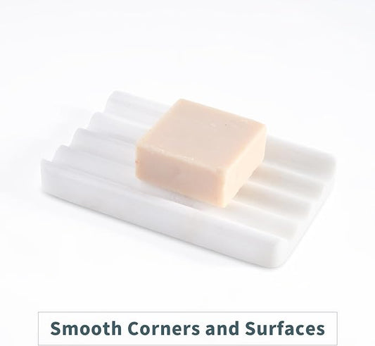 Soap Dish, Marble Soap Holder for Shower, Bar Soap Holder with Water Ripple Design, Easy Cleaning Soap Saver for Kitchen Sink，Bathroom, Executive African Natural Stone Soap Tray(Namib Bianco)