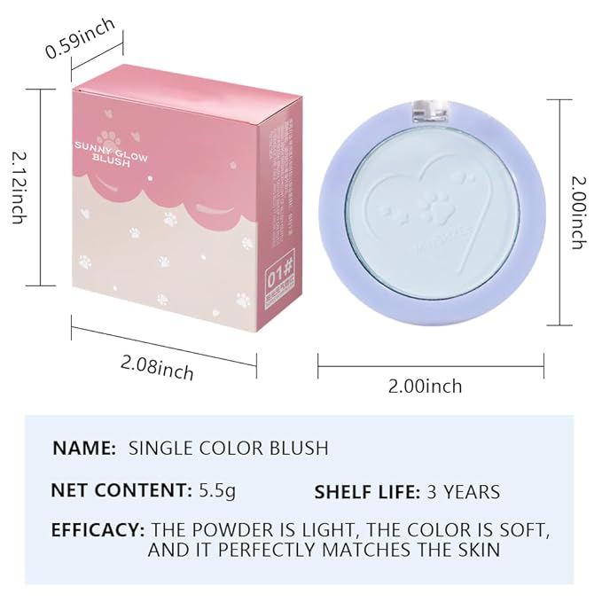 Matte Blush Powder for Cheeks, Cruelty Free Makeup – Long Lasting Natural Face Blusher Makeup, Lightweight Blendable Cheek Color Palette for Women All Skin Tones - #03 Pastel Blue