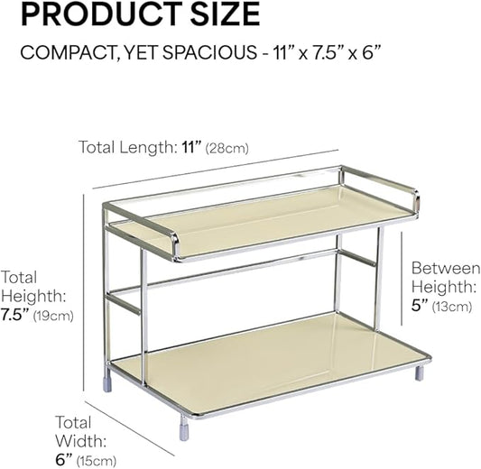 2-Tier Metal Countertop Storage Rack for Perfume, Cosmetics, Makeup, Skincare, and Bathroom Vanity Organizer (Cream)