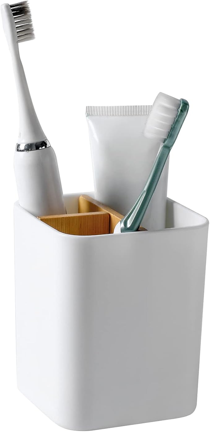 Toothbrush Holder for Bathrooms, 3 Slots Toothbrush and Toothpaste Holder Bathroom Counter Organizer for Electric Toothbrushes, Floss, Razors - White