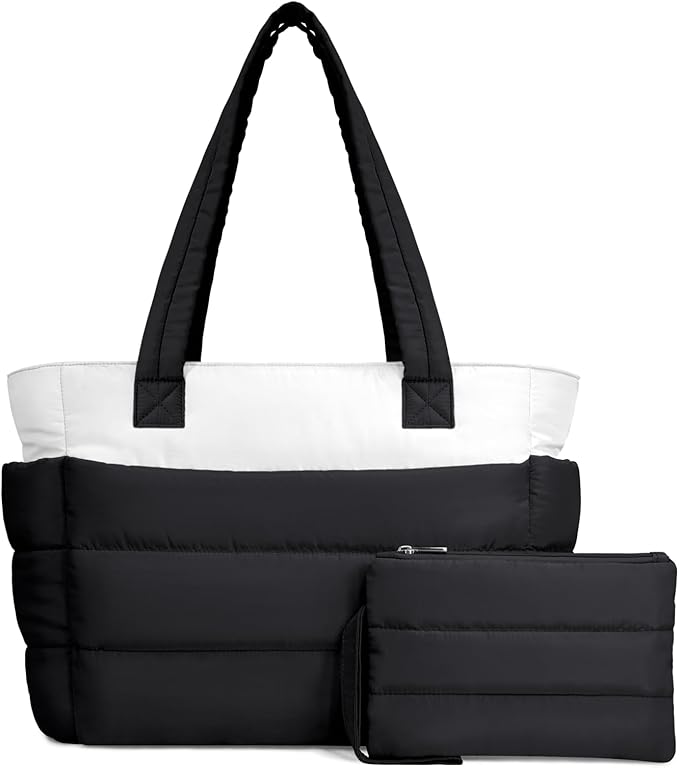 TOPDesign Puffer Tote Bag for Women, Lightweight Puffy Handbag with Compartments, Quilted Shoulder Bag for Work, Travel, Gym