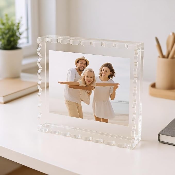 Acrylic Tray with Ultra-Strong Magnetic Mat- Customizable Serving & Display Tray, Clear Scalloped Vanity Jewelry Organizer, Picture Frame Bathroom Tray Decor, Unique Gift for Women Girls