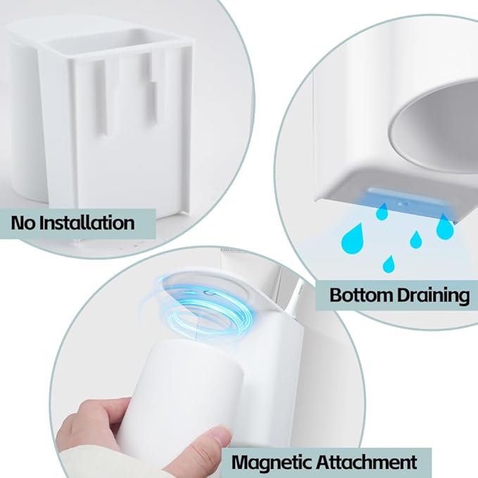 3 Pcs Toothbrush Holder Wall Mounted with Cup, 2-in-1 Toothbrush Holders for Bathroom, Hanging Toothbrush Cup Holder Without Drilling, Magnetic Space-Saving Toothbrush Organizer for Family (3Pcs)