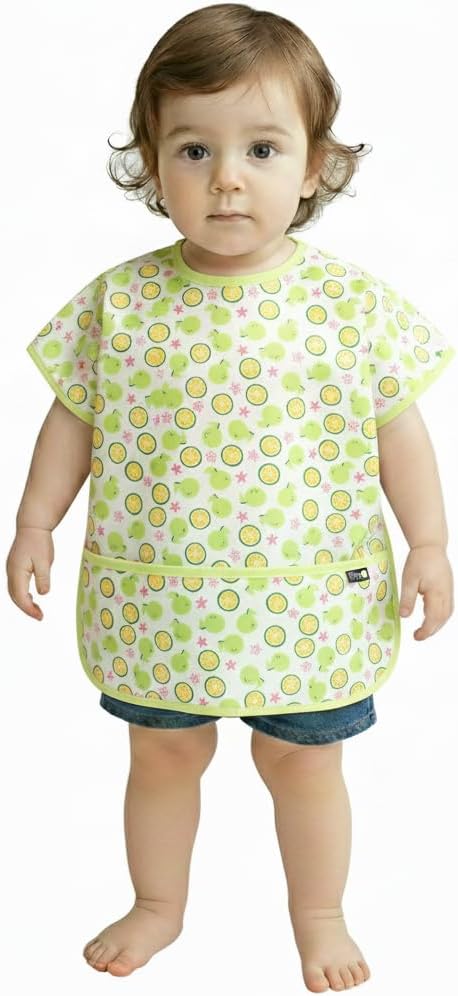 Short Sleeve Waterproof Bib for Toddlers – Easy Clean Feeding Apron for Mealtime, Daycare, Self-Feeding, Lightweight
