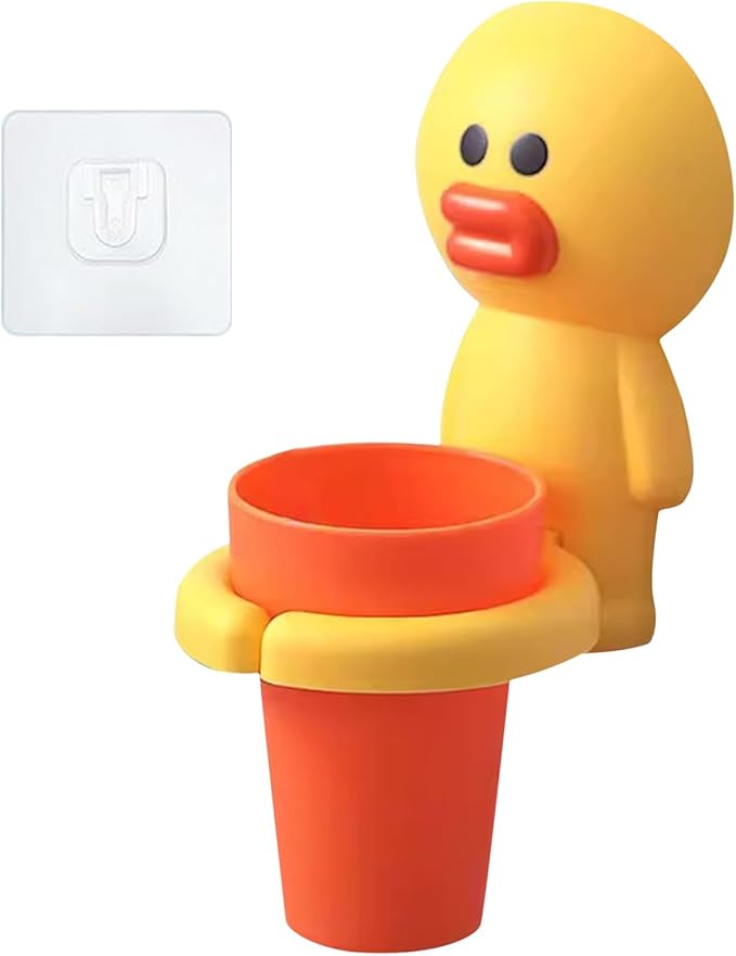 Kids Toothbrushes Holder Animal Tooth Cup Holder,Mouthwash Cup Rack for Children,Wall Mounted Sucker Toothpaste Storage Set Cute Household Toothpaste Rack No Punching Shelf Bracket with Cup (Chick)