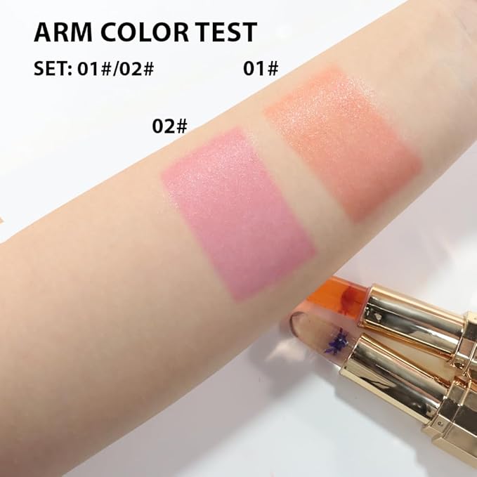 BINGBRUSH 2Pcs PH Color Changing Lipstick – Jelly Flower Lip Balm, Temperature-Activated Moisturizing Lip Tint, Long-Lasting Crystal Clear Lipstick for Women, Natural Glow & Hydration(#01+#02)