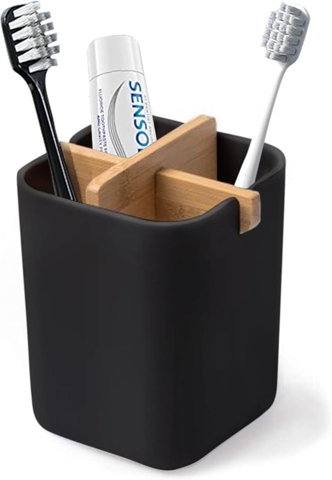 Aoheuo Bamboo-Toothbrush Holders-Multifunctional-Electric Toothbrush-Storage Box-Natural Tough-Toothpaste-Holder Suitable for Bathroom Countertops, Sink, etc.