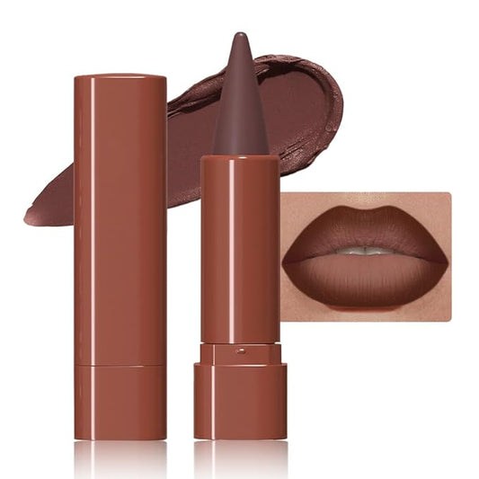 evpct Maroon Gradient Matte Lipstick Lip Liner Crayon Combo Pencil Set for Women Long Lasting Waterproof, Chestnut Brown Matte Cream Lip Liner and Lipstick Combo Makeup Flawless Gradual Ombre Effect